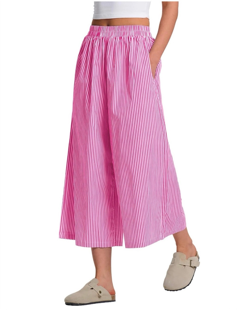 NWT Culottes Summer Elastic Waist Palazzo Trousers Bottoms with Pockets Sz XXL